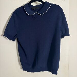 Zara Dark Blue Knit Top with White Edging